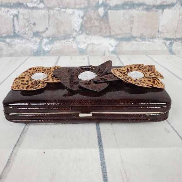 Retro Wallet Clutch Embellished Western Brown - Picture 2 of 14